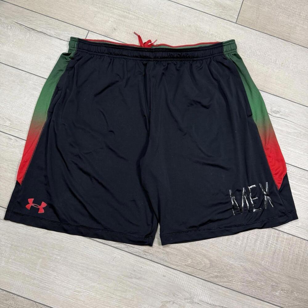 Under Armour Team Mexico Black Red Green Athletic Shorts Sz 2XL Loose Fit Soccer